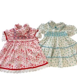 Polly Flinders Vintage Red & Blue Hand Smocked Dress girls Size 3T